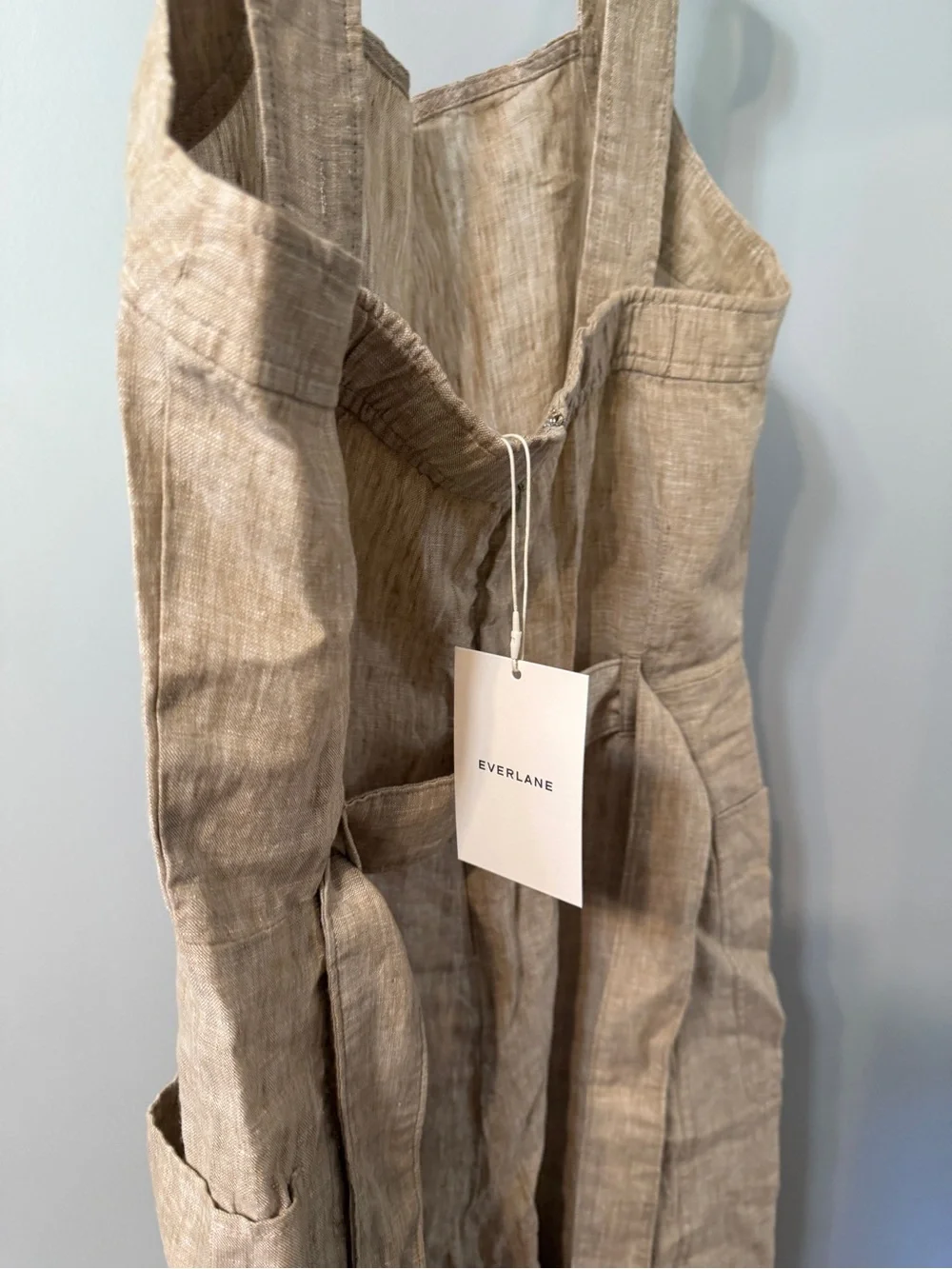 Everlane Beige Linen-Blend Wide-Strap Jumpsuit